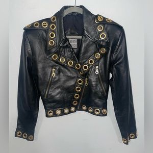 Michael Hoban for North Beach Leather Black Leather Jacket with Grommets
